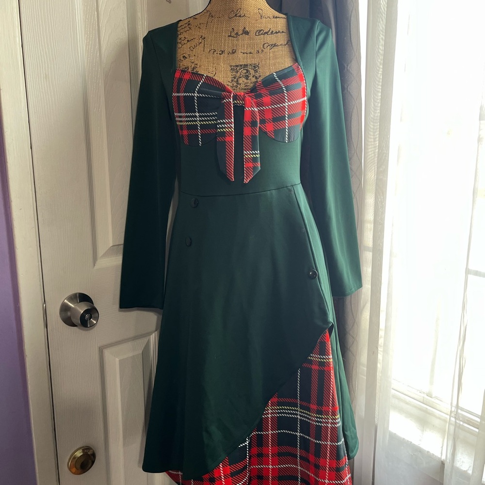 Plaid Green and Red Women's Christmas Dress